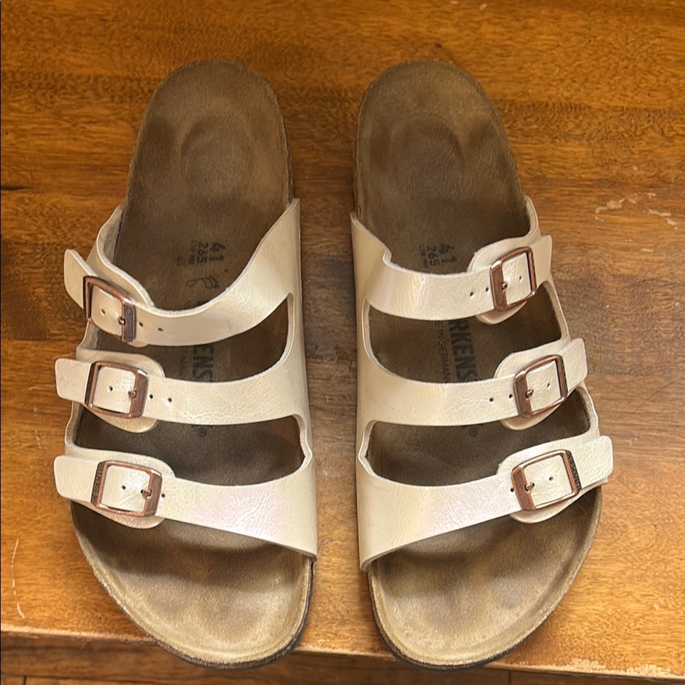 Birkenstock Pearl Triple Strap Sandal with Copper Buckles